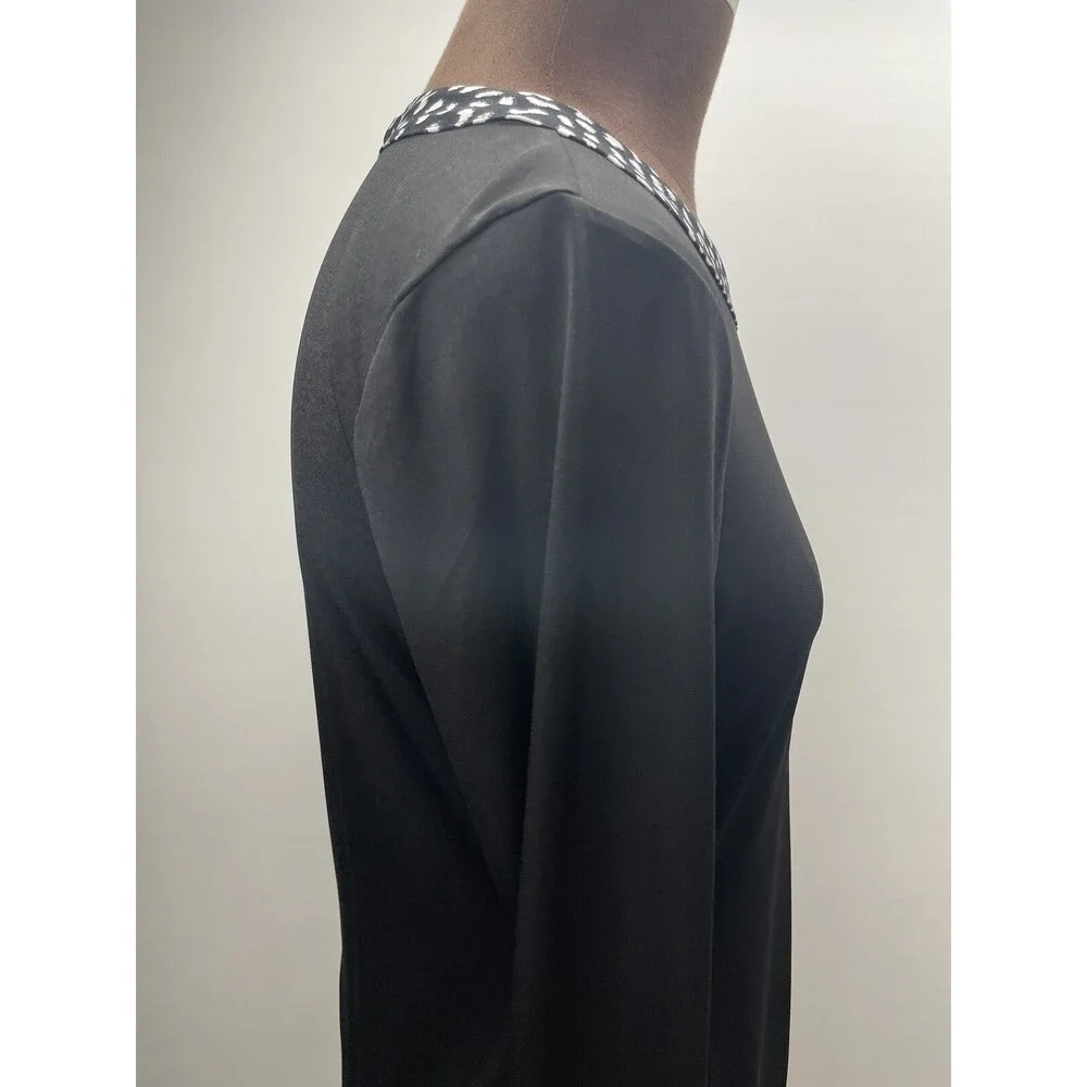 Michael Kors Black Long Sleeve Dress w/ Black & White Animal Print Trim Size M
